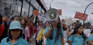 Un grupo de niñas y jóvenes que demandaron al Estado ecuatoriano para que eliminen los mecheros en la Amazonía ecuatoriana viajó hasta la COP30, en Brasil, para insistir al Ecuador que cumpla con el fallo. Fotografía © UDAPT